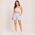 Conjunto Playero Lazo Top y Short Lino Rayas