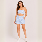 Conjunto Playero Lazo Top y Short Lino Rayas