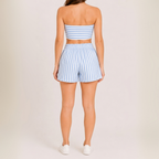 Conjunto Playero Lazo Top y Short Lino Rayas
