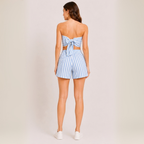 Conjunto Playero Lazo Top y Short Lino Rayas