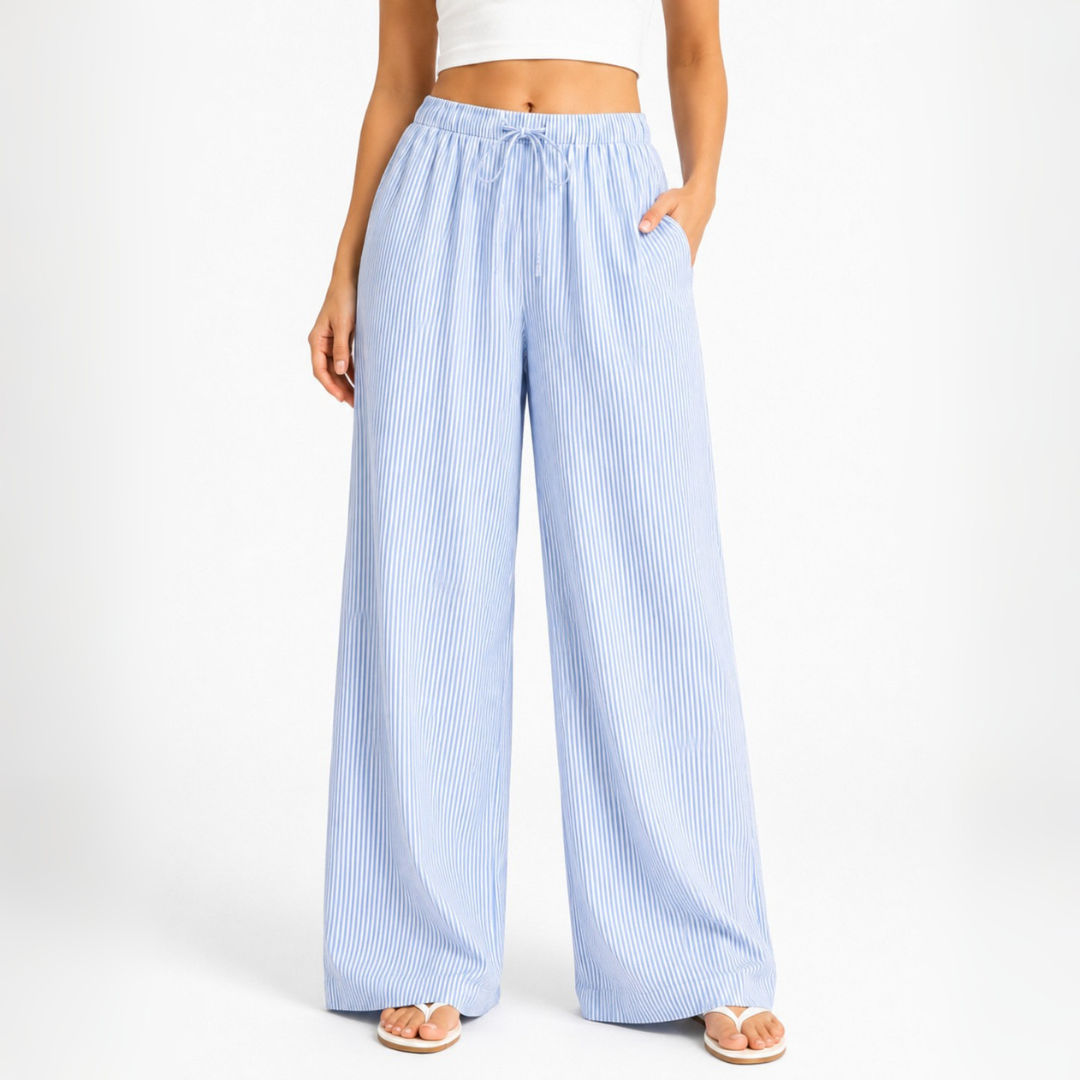 Pantalón Rayas de Lino Holgado Fresco
