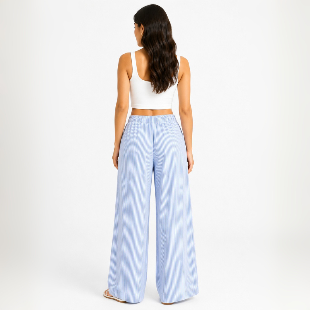Pantalón Rayas de Lino Holgado Fresco