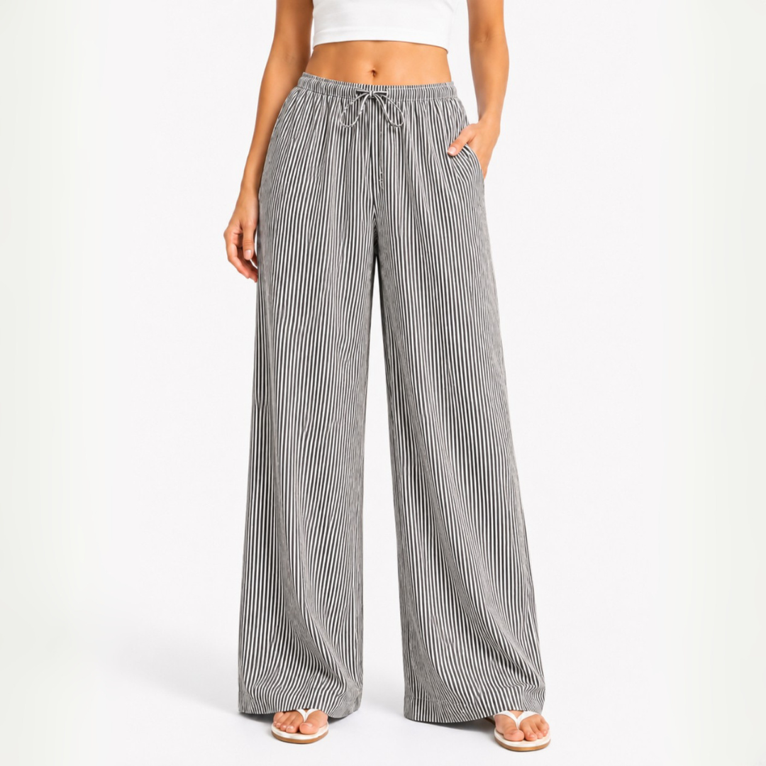 Pantalón Rayas de Lino Holgado Fresco