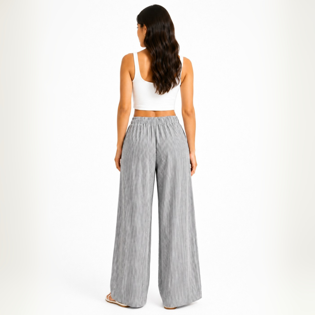 Pantalón Rayas de Lino Holgado Fresco