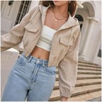 Casaca De Mujer Corduroy Estilo Crop Con Capucha