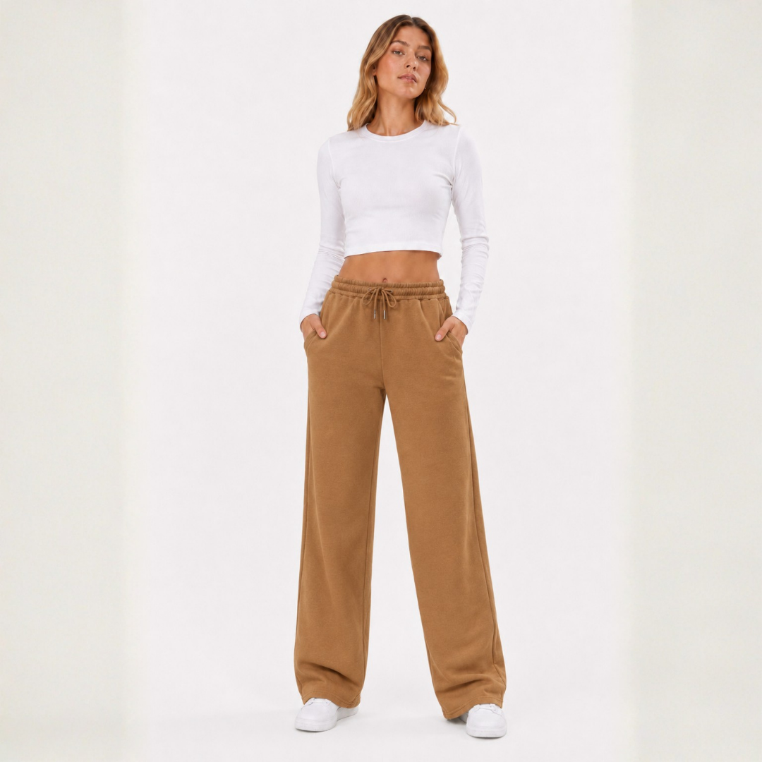 Pantalón Buzo Corte Recto de Franela con Bolsillos Mujer