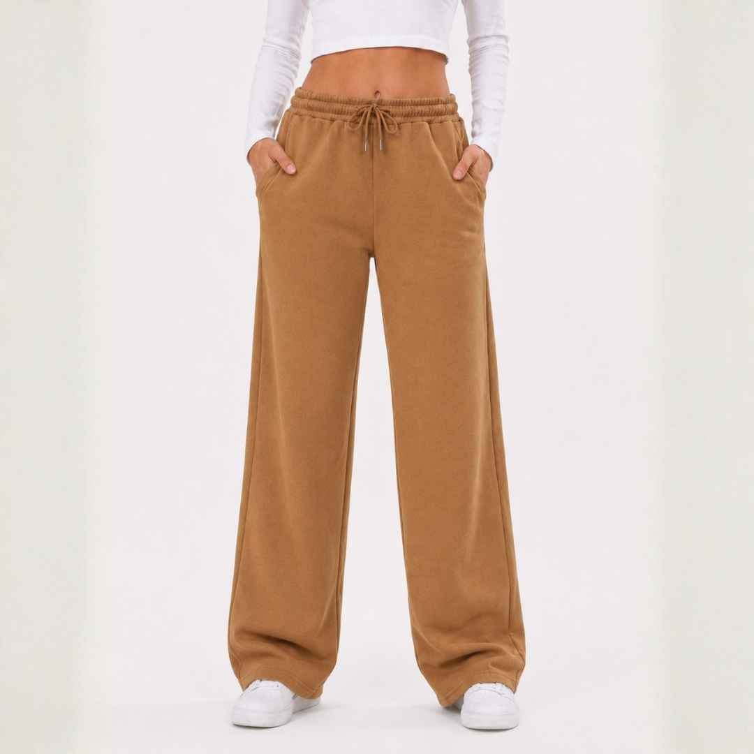 Pantalón Buzo Corte Recto de Franela con Bolsillos Mujer