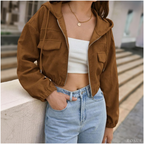 Casaca De Mujer Corduroy Estilo Crop Con Capucha