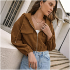 Casaca De Mujer Corduroy Estilo Crop Con Capucha