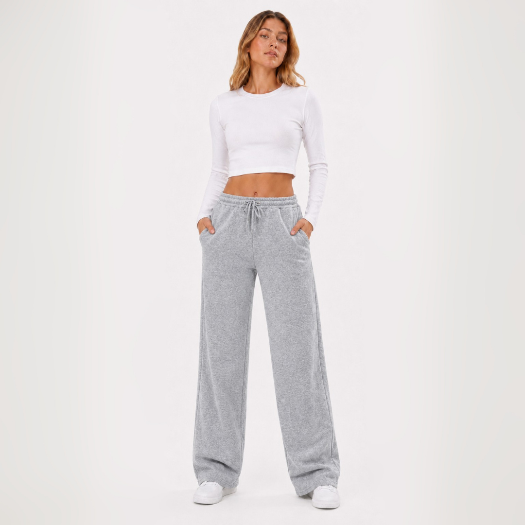 Pantalón Buzo Corte Recto de Franela con Bolsillos Mujer