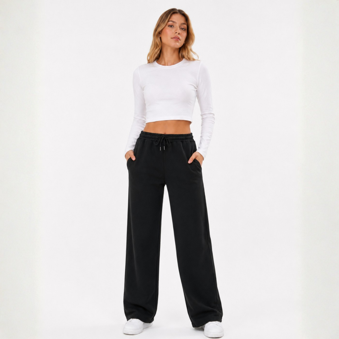 Pantalón Buzo Corte Recto de Franela con Bolsillos Mujer
