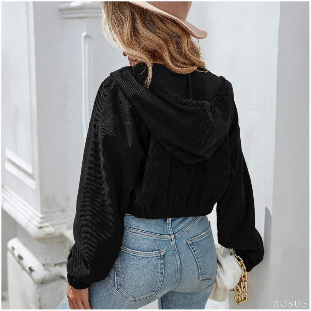 Casaca De Mujer Corduroy Estilo Crop Con Capucha