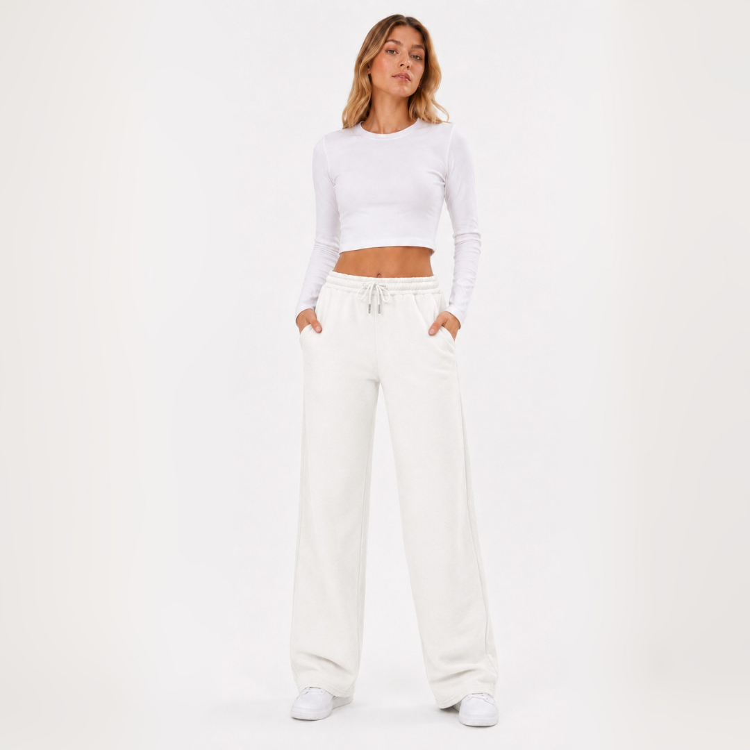 Pantalón Buzo Corte Recto de Franela con Bolsillos Mujer